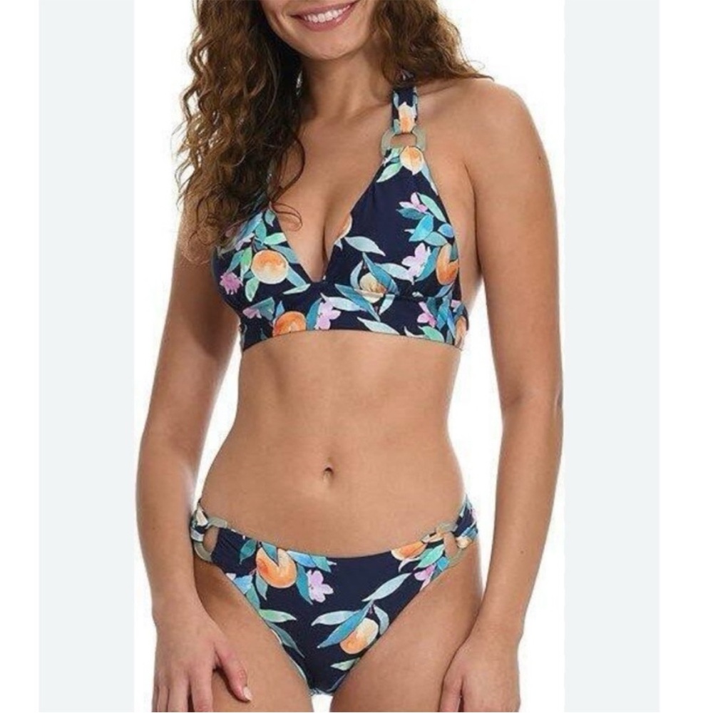 SUNSHINE 79 Peaches Banded Triangle Top + Shirred Side High Cut Bottom 2pc Set